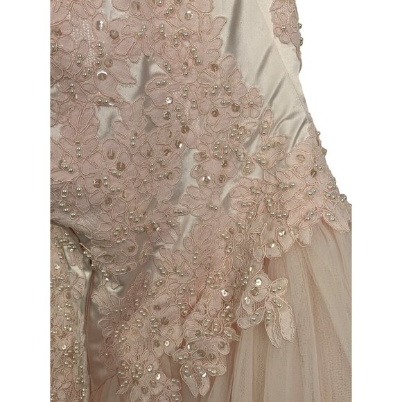 14W Davids Bridal Pink Halter Formal Gown Bead Floral Lace Tulle Dress 96280 - Picture 7 of 12